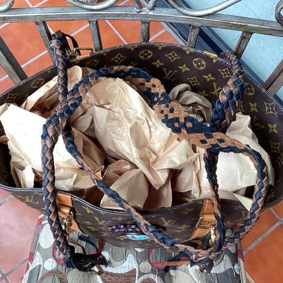 Vintage Louis Vuitton Revamped Shopping SacTote Handbag Turquoise Braided Straps - Picture 15 of 16